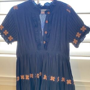 Ivy city co Navy Blue and Orange Kids Dress